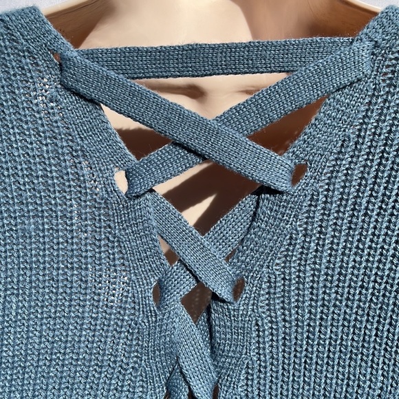 Pink Rose Slate Blue Braided Back Cardigan Sweater Size S - Picture 3 of 9